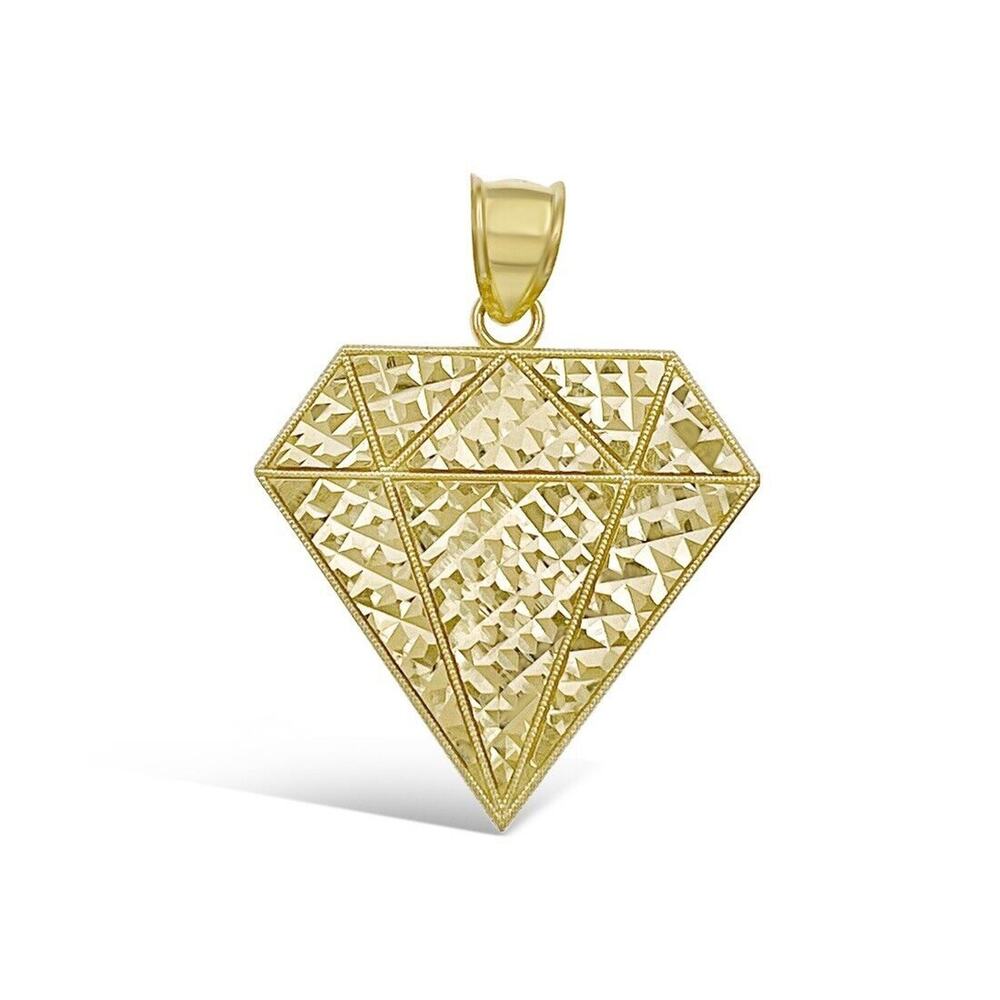 Diamond Shape Pendant Real 10k Yellow Gold Charm 1.3"
